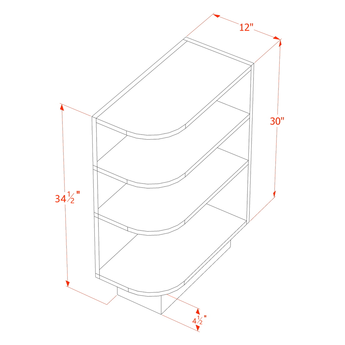 TW-BES12R: Creamy White Shaker 12" 4 Shelves End Shelf Corner Base Cabinets (Right Open)