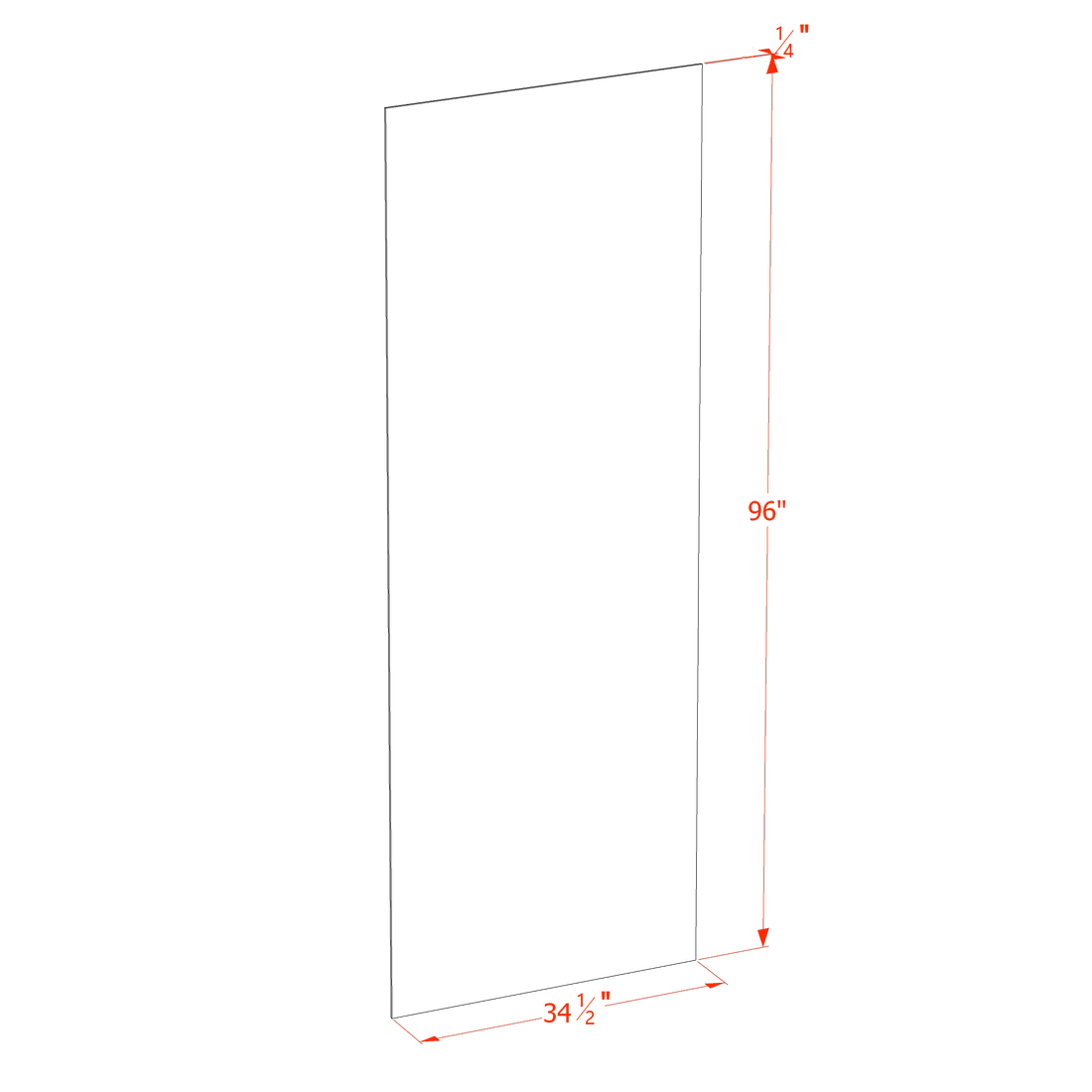 TW-BP3496-1/4: Creamy White Shaker 34-1/2"W x 96"H x 1/4"D Base End Skin Panel