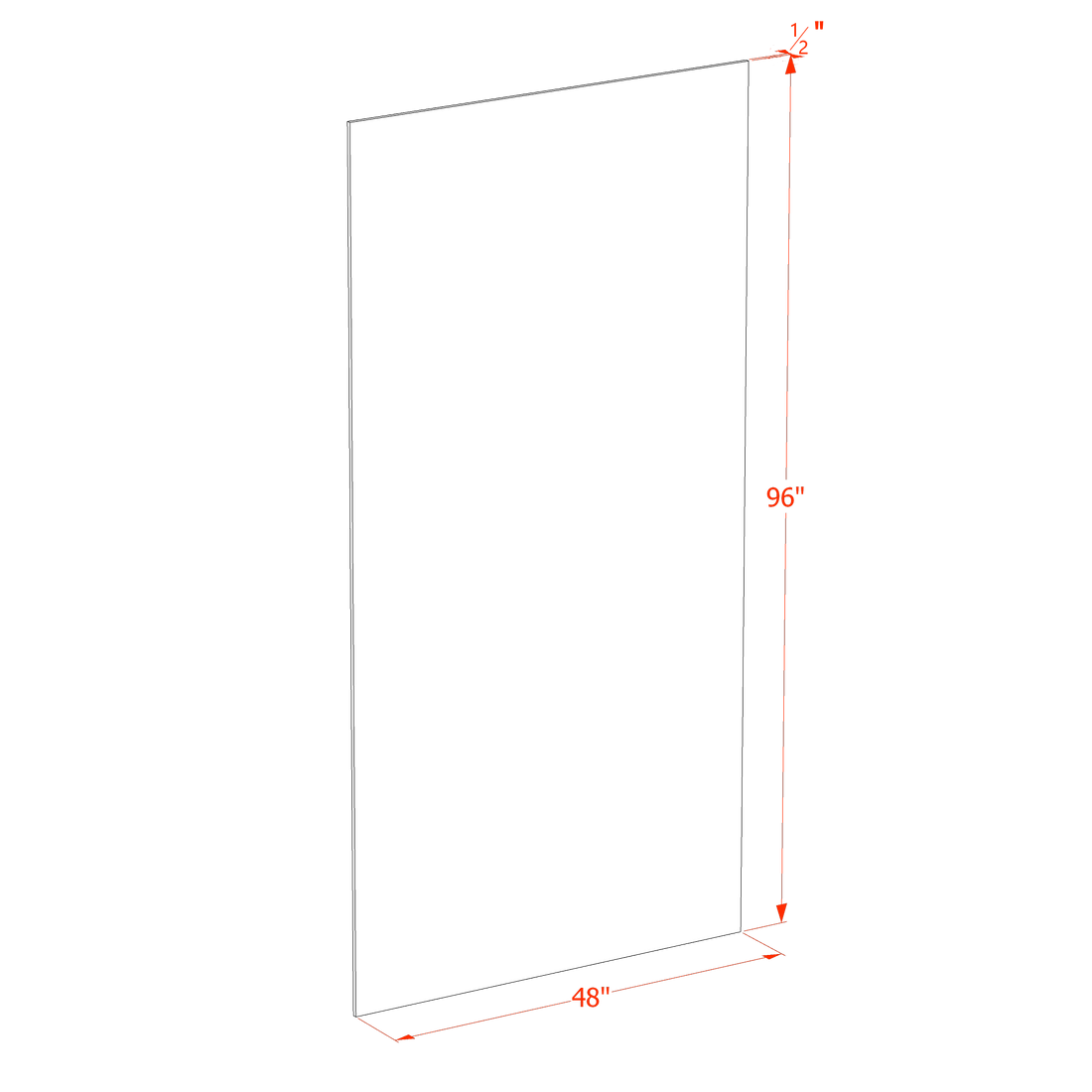 TW-BP4896-1/2: Creamy White Shaker 48"W x 96"H x 1/2"D Base End Skin Panel