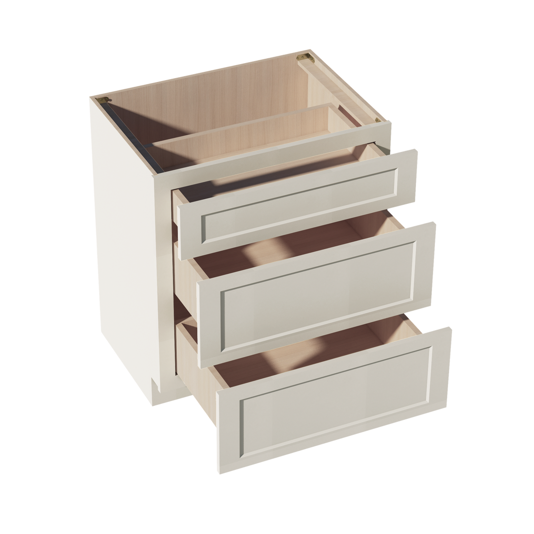 DI-VDB3021:达拉斯象牙色 Shaker 30 英寸宽 x 34-1/2 英寸高 x 21 英寸深 3 抽屉梳妆台底柜