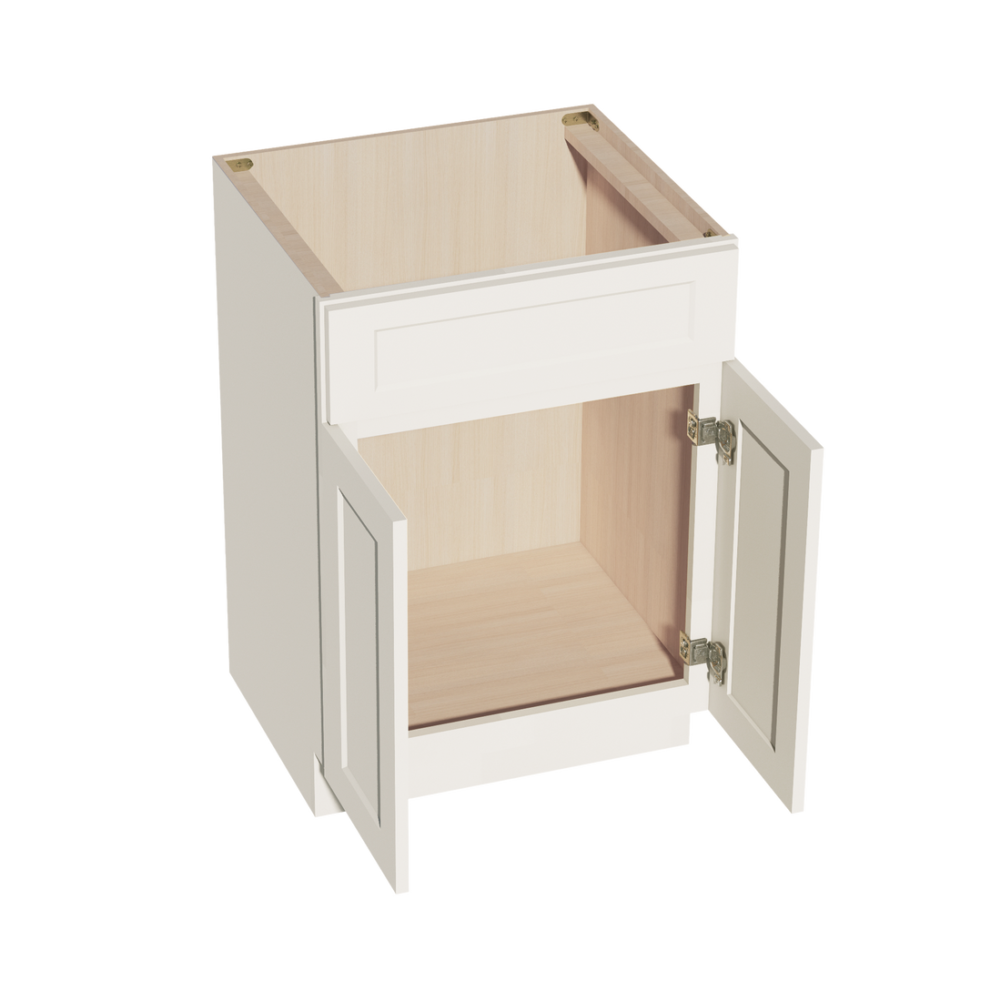 DI-VSB2421:达拉斯象牙色 Shaker 24 英寸宽 x 34-1/2 英寸高 x 21 英寸深 2 门和 1 个假抽屉梳妆台水槽底柜