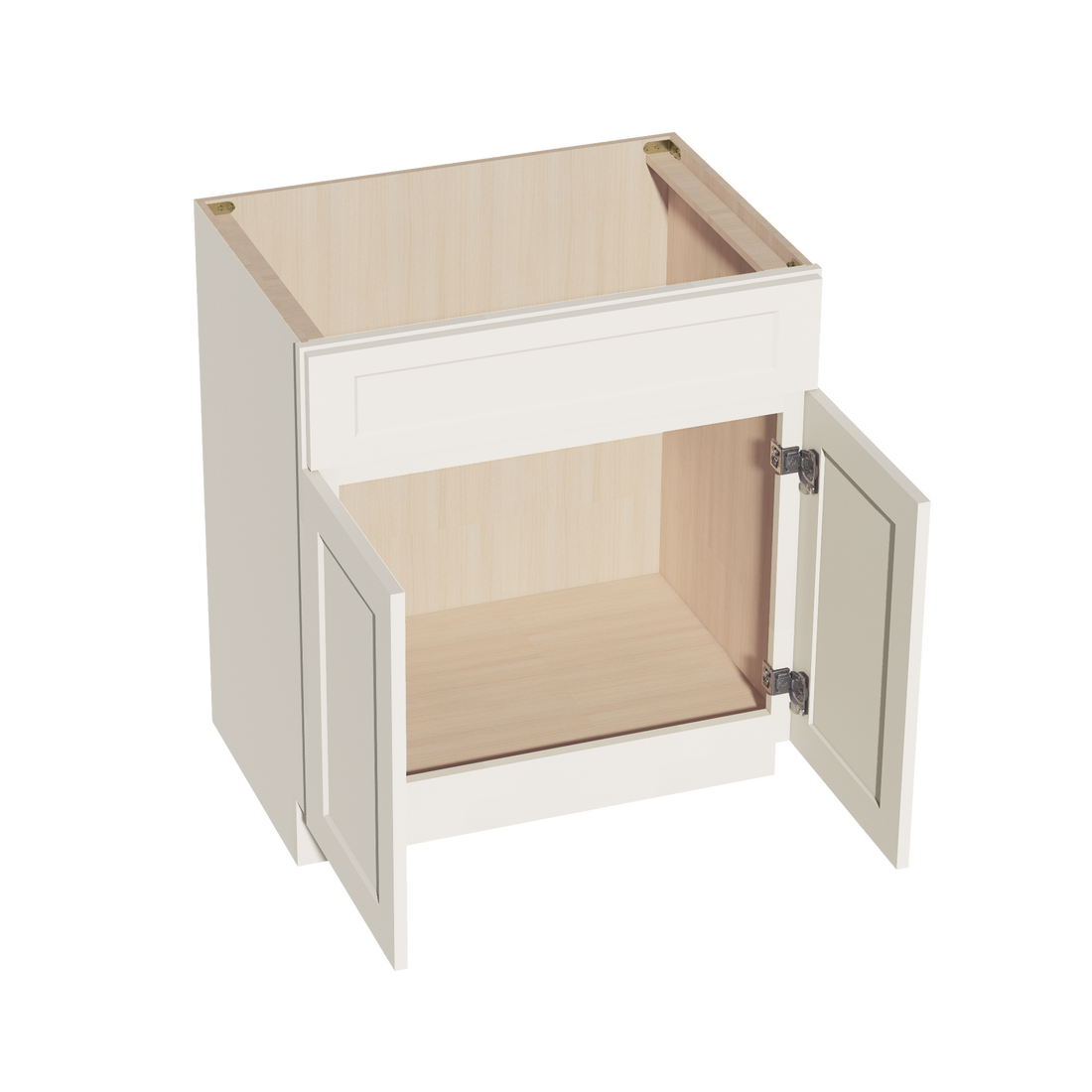 DI-VSB3021:达拉斯象牙色 Shaker 30 英寸宽 x 34-1/2 英寸高 x 21 英寸深 2 门和 1 个假抽屉梳妆台水槽底柜