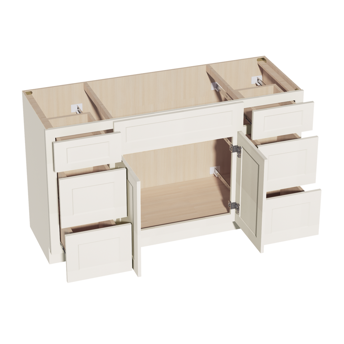 DI-VSD60SINGLE:达拉斯象牙色 Shaker 60 英寸宽 x 34-1/2 英寸高 x 21 英寸深 2 个门、6 个抽屉和 1 个假抽屉 单水槽梳妆台底座组合柜