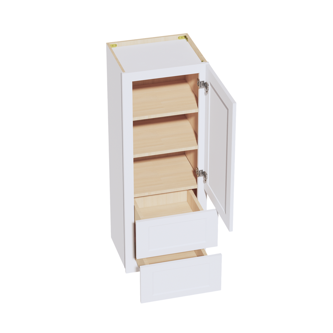 HF-WD1848: Frost White Shaker 18"W x 48"H 1 Door & 2 Drawers Special Wall Cabinet
