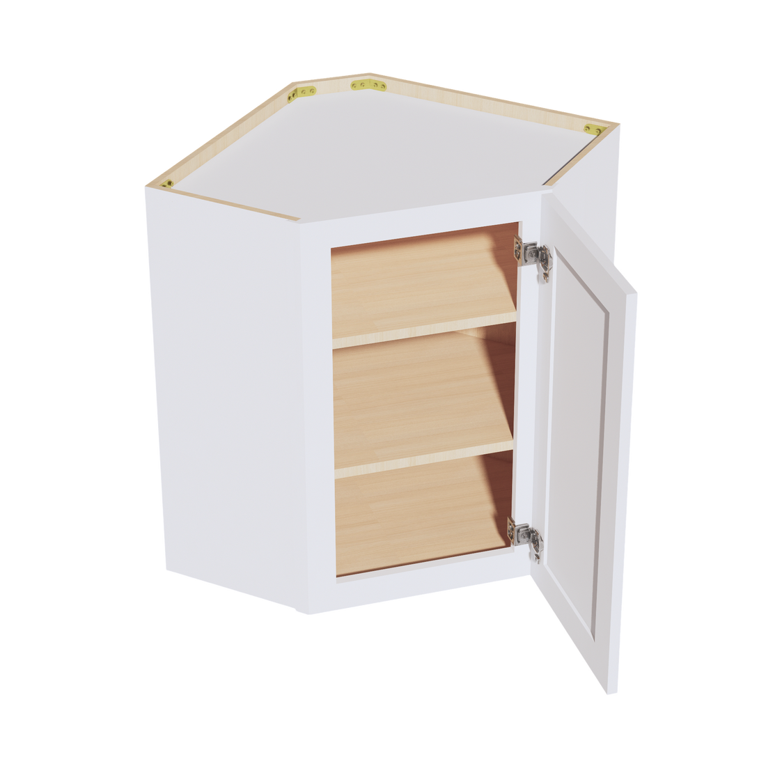 HF-WDC2430: Frost White Shaker 24"W x 30"H 1 Door & 2 Shelves Diagonal Wall Corner Cabinet