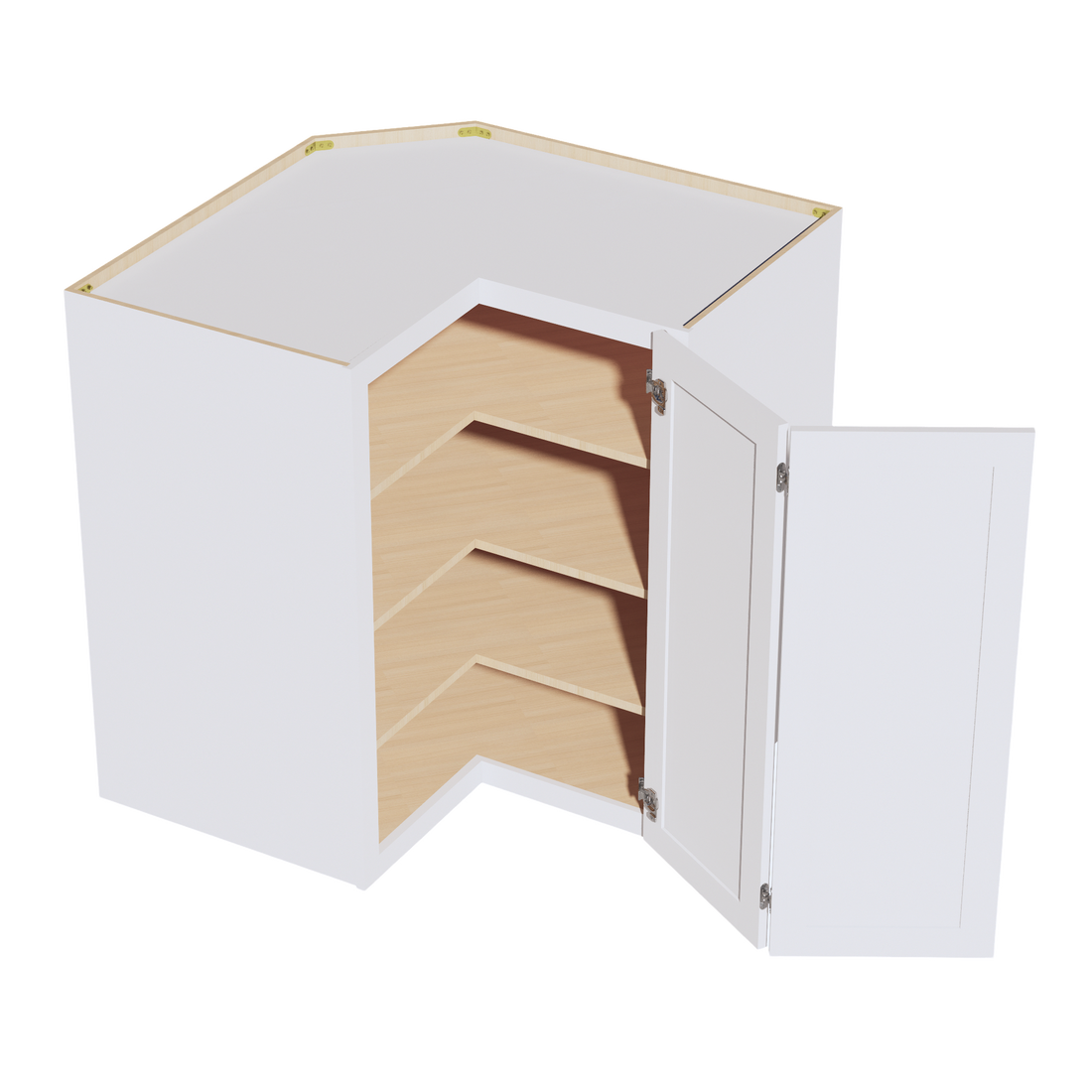 HF-WPC2442: Frost White Shaker 24"W x 42"H 1 Door & 3 Shelves Pie Cut Wall Corner Cabinet