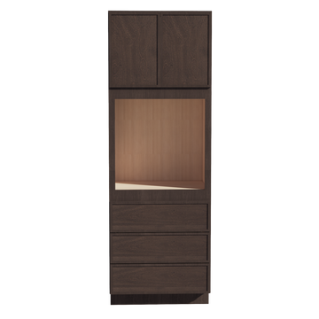 SM-OC3396: Mocha Brown Slim Shaker 33"W x 96"H x 24"D 2 Doors & 3 Drawers Tall Oven Shelf Cabinets