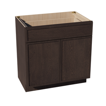 SM-VB3321: Mocha Brown Slim Shaker 33"W x 34-1/2"H x 21"D 2 Doors & 1 Drawer Double Door Vanity Base Cabinets