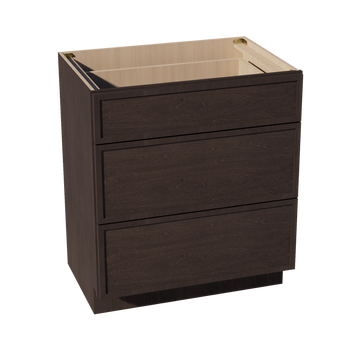 SM-VDB3021: Mocha Brown Slim Shaker 30"W x 34-1/2"H x 21"D 3 Drawers Vanity Base Cabinets
