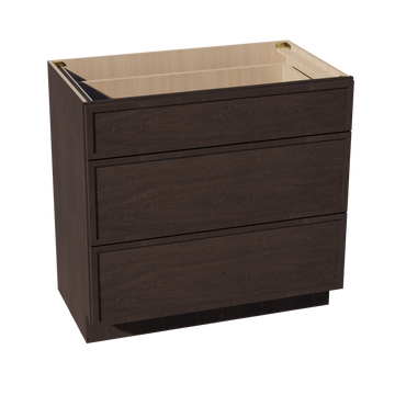SM-VDB3621: Mocha Brown Slim Shaker 36"W x 34-1/2"H x 21"D 3 Drawers Vanity Base Cabinets