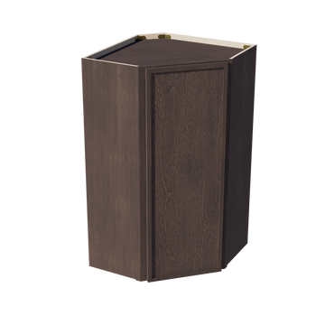 SM-WDC2442: Mocha Brown Slim Shaker 24"W x 42"H 1 Door & 2 Shelves Diagonal Wall Corner Cabinet