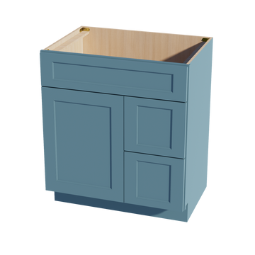 TG-VSD3021R: Soft Green Shaker 30"W x 34-1/2"H x 21"D 1 Door & 2 Right Drawers Offset Vanity Sink Base Cabinets