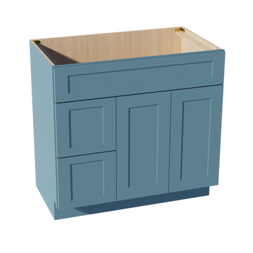 TG-VSD3621L: Soft Green Shaker 36"W x 34-1/2"H x 21"D 2 Doors & 2 Left Drawers Offset Vanity Sink Base Cabinets