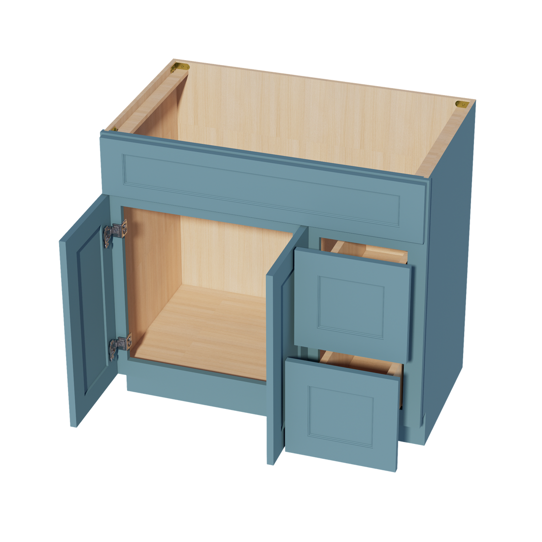 TG-VSD3621R: Soft Green Shaker 36"W x 34-1/2"H x 21"D 2 Doors & 2 Right Drawers Offset Vanity Sink Base Cabinets