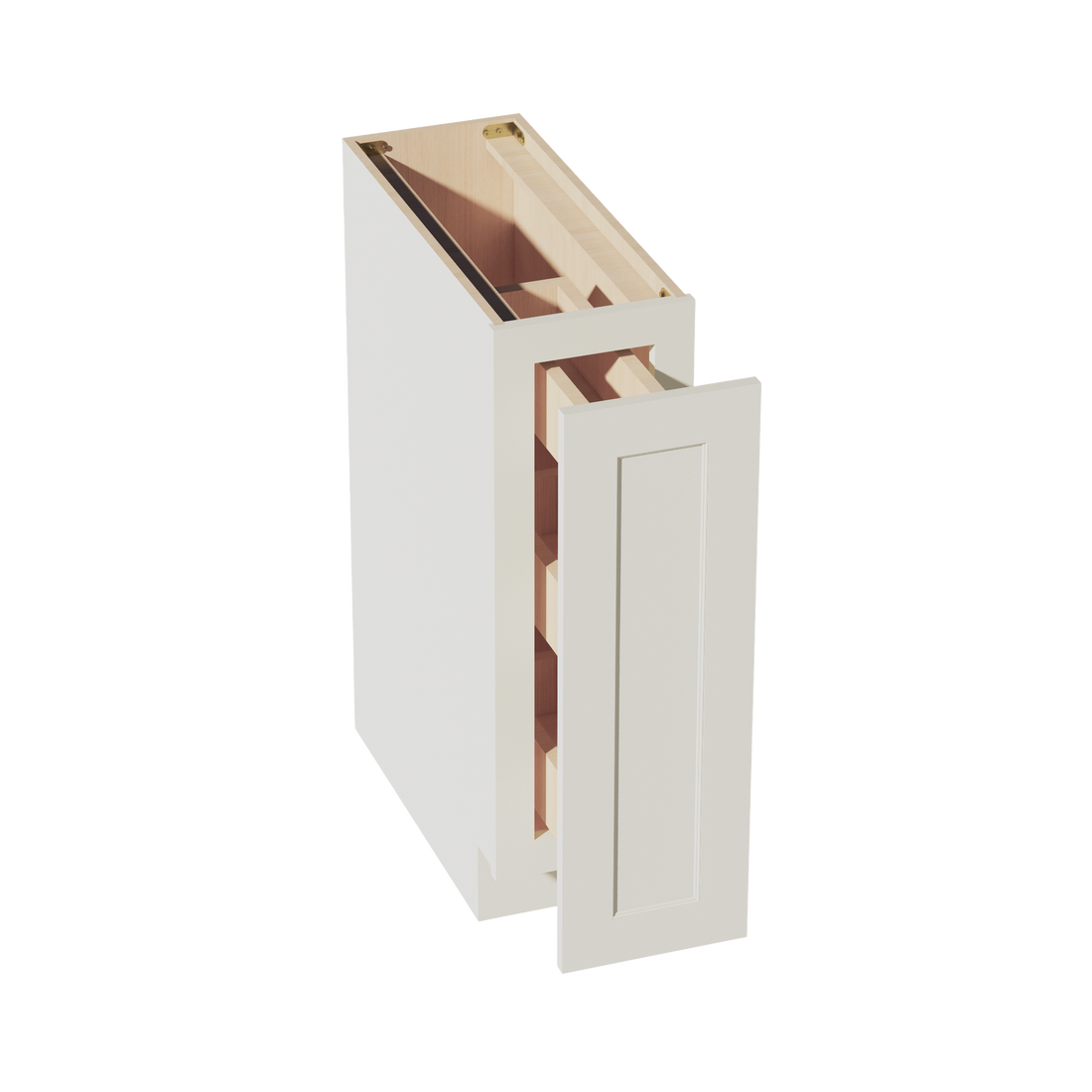 TW-BF09-PO: Creamy White Shaker 09" Full Door Pull Out Spice Rack Base Cabinets