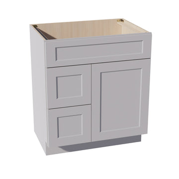 HA-VSD3021L: Ash Gray Shaker 30"W x 34-1/2"H x 21"D 1 Door & 2 Left Drawers Offset Vanity Sink Base Cabinets