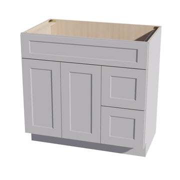 HA-VSD3621R: Ash Gray Shaker 36"W x 34-1/2"H x 21"D 2 Doors & 2 Right Drawers Offset Vanity Sink Base Cabinets