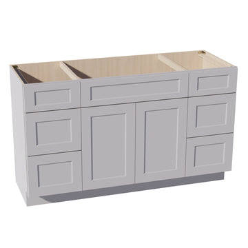 HA-VSD60SINGLE: Ash Gray Shaker 60"W x 34-1/2"H x 21"D 2 Doors, 6 Drawers & 1 False Drawer Single Sink Vanity Base Combo Cabinets