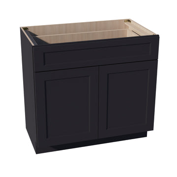 HE-VB3621: Ebony Black Shaker 36"W x 34-1/2"H x 21"D 2 Doors & 1 Drawer Double Door Vanity Base Cabinets