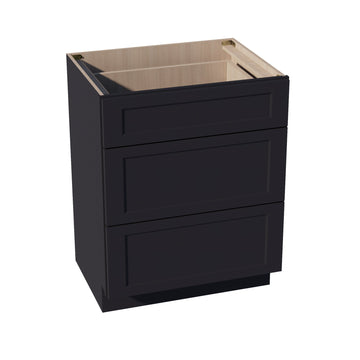 HE-VDB2721: Ebony Black Shaker 27"W x 34-1/2"H x 21"D 3 Drawers Vanity Base Cabinets