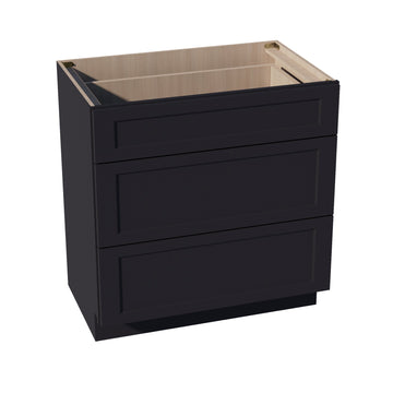 HE-VDB3321: Ebony Black Shaker 33"W x 34-1/2"H x 21"D 3 Drawers Vanity Base Cabinets