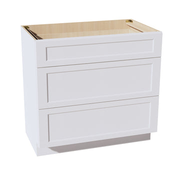HF-VDB3621: Frost White Shaker 36"W x 34-1/2"H x 21"D 3 Drawers Vanity Base Cabinets
