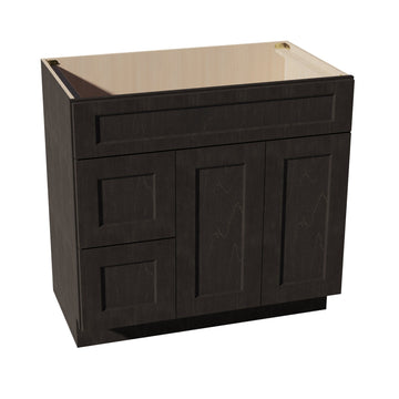 HG-VSD3621L: Dark Gray Shaker 36"W x 34-1/2"H x 21"D 2 Doors & 2 Left Drawers Offset Vanity Sink Base Cabinets