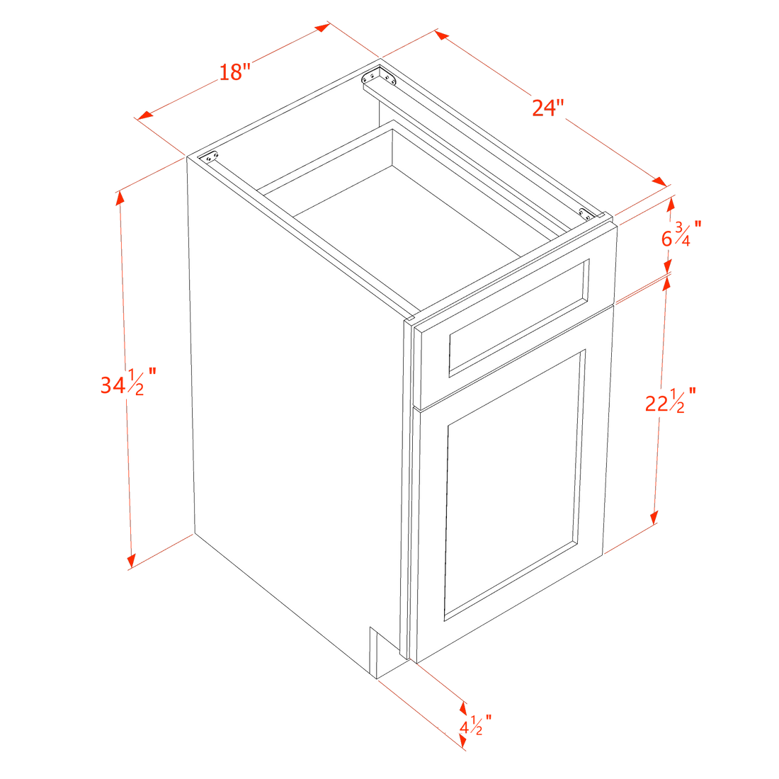 SF-B18TR: Frost White Slim Shaker 18" 1 Drawer Trash Pull Out Base Cabinet