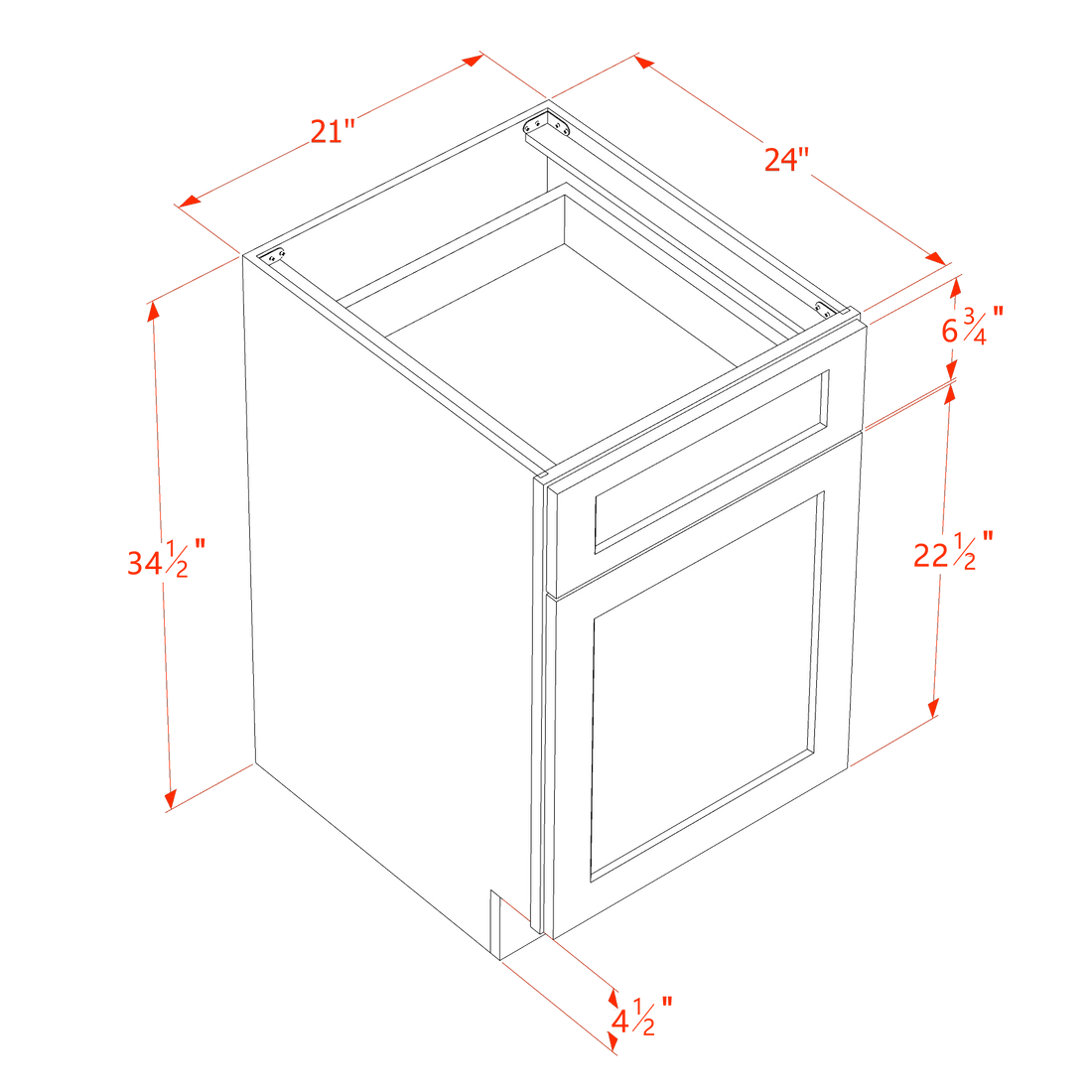 SF-B21: Frost White Slim Shaker 21" 1 Drawer 1 Door Standard Base Cabinet