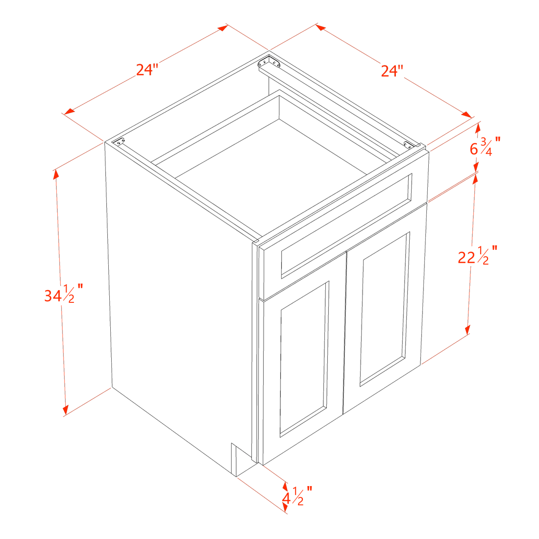 SF-B24: Frost White Slim Shaker 24" 1 Drawer 2 Doors Standard Base Cabinet