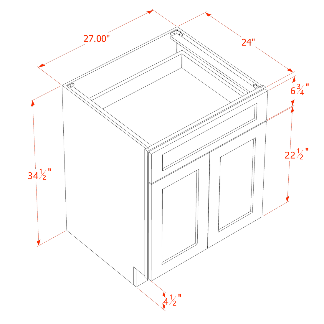 SF-B27: Frost White Slim Shaker 27" 1 Drawer 2 Doors Standard Base Cabinet