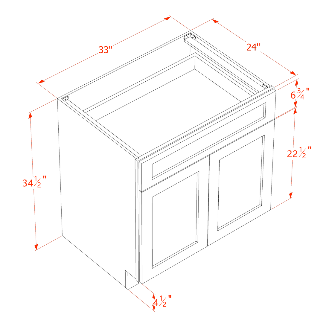 SF-B33: Frost White Slim Shaker 33" 1 Drawer 2 Doors Standard Base Cabinet