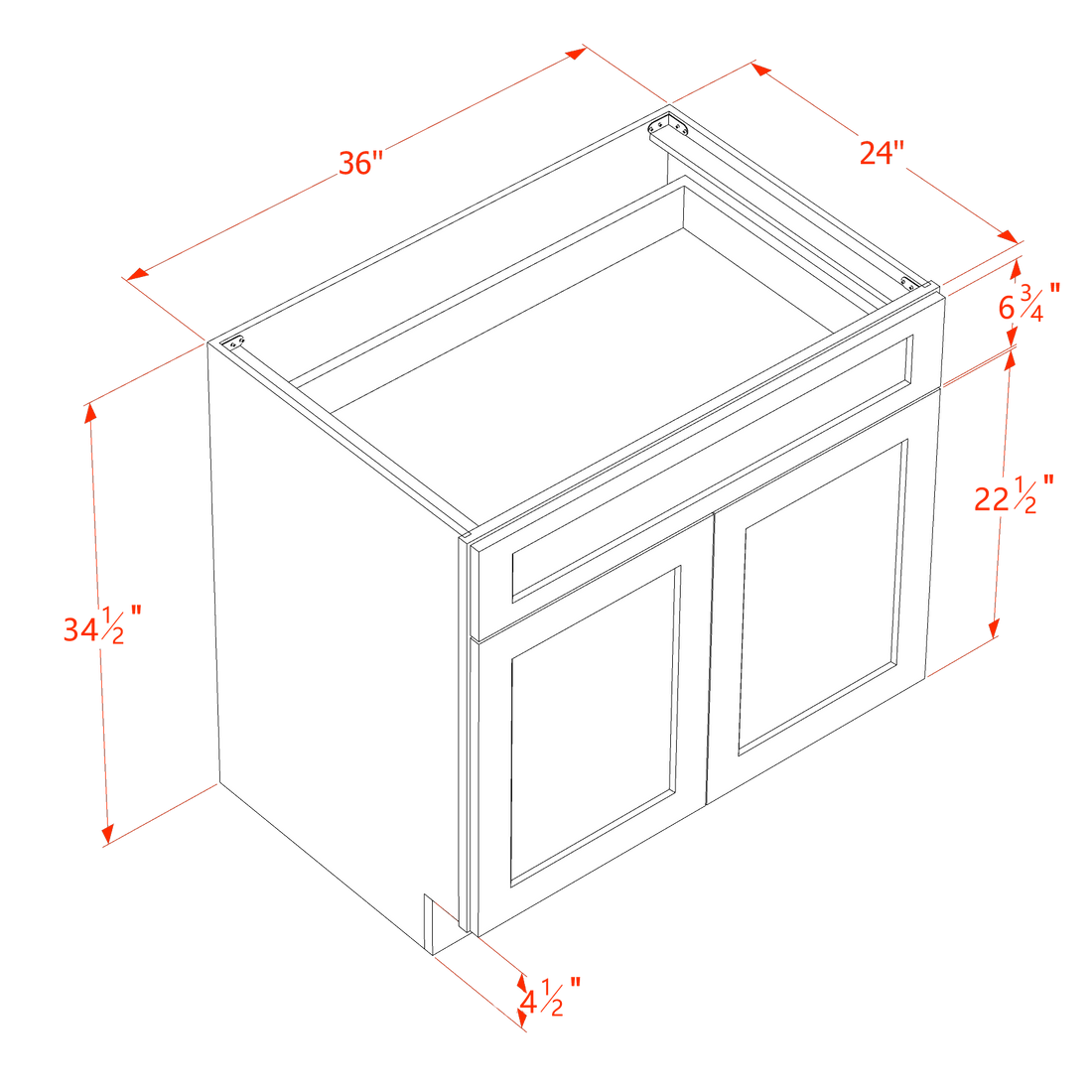 SF-B36: Frost White Slim Shaker 36" 1 Drawer 2 Doors Standard Base Cabinet