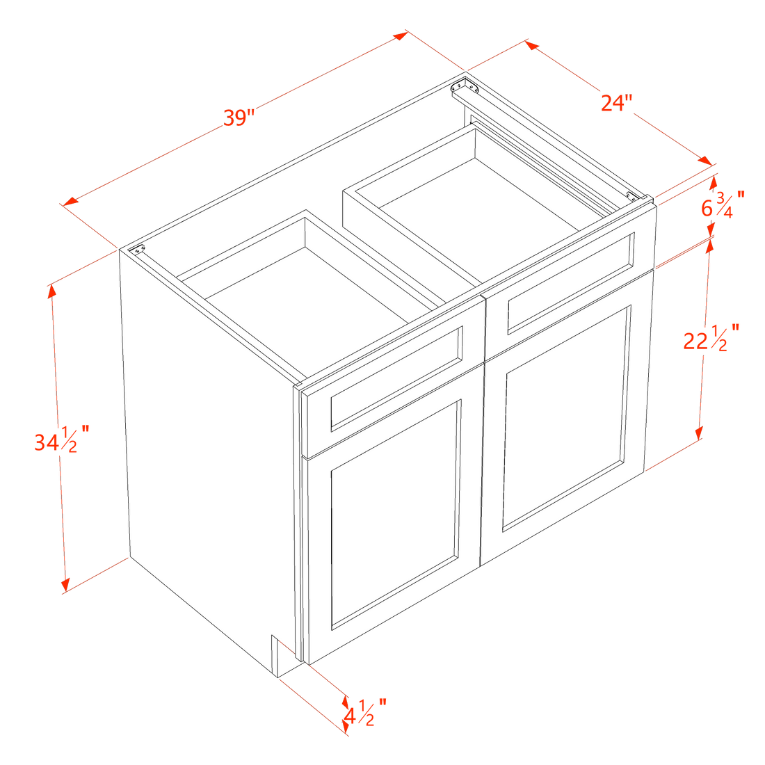 SF-B39: Frost White Slim Shaker 39" 2 Drawers 2 Doors Standard Base Cabinet