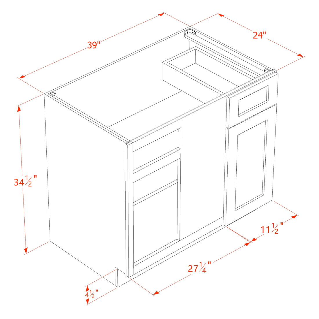 SF-BBC39/42: Frost White Slim Shaker 39" 1 Door - 1 Drawer Blind Corner Base Cabinet