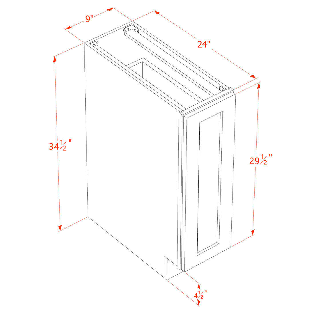 SF-BF09-PO: Frost White Slim Shaker 09" Full Door Pull Out Spice Rack Base Cabinets