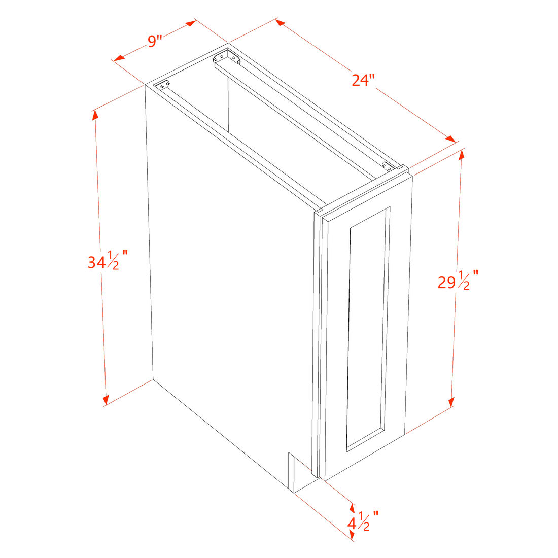 SF-BF0924: Frost White Slim Shaker 09" Full Height Door Standard Base Cabinet