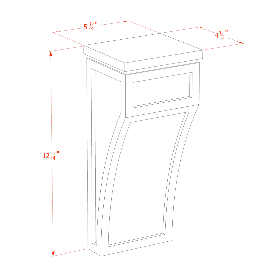 SF-CML: Frost White Slim Shaker 5-1/4"W x 12-1/2"H x 4-1/2"D Large Corbel