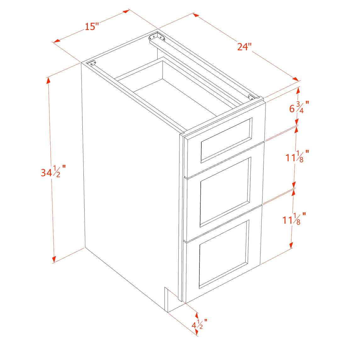 SF-DB15: Frost White Slim Shaker 15" 3 Drawers Base Cabinet