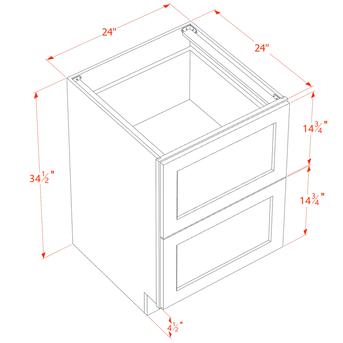 SF-DB24-2: Frost White Slim Shaker 24" 2 Drawers Base Cabinet