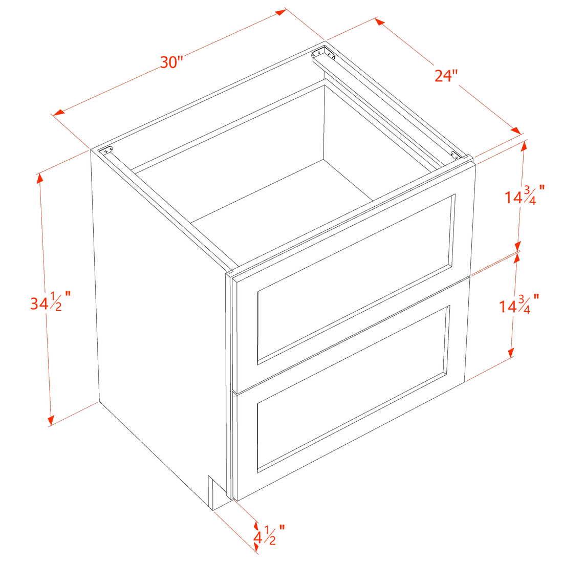 SF-DB30-2: Frost White Slim Shaker 30" 2 Drawers Base Cabinet