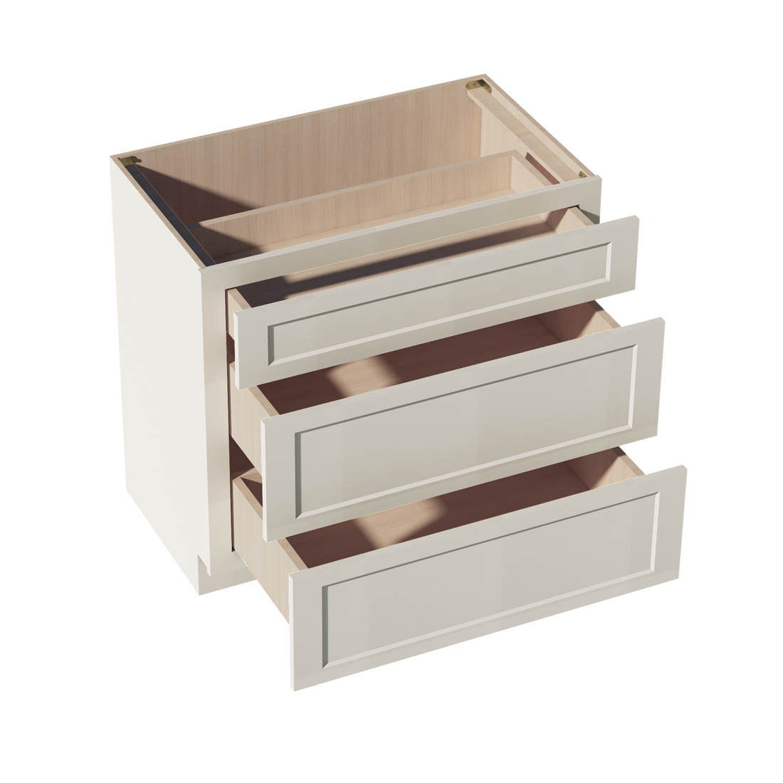 DI-VDB3621：达拉斯象牙色 Shaker 36 英寸宽 x 34-1/2 英寸高 x 21 英寸深 3 抽屉梳妆台底柜