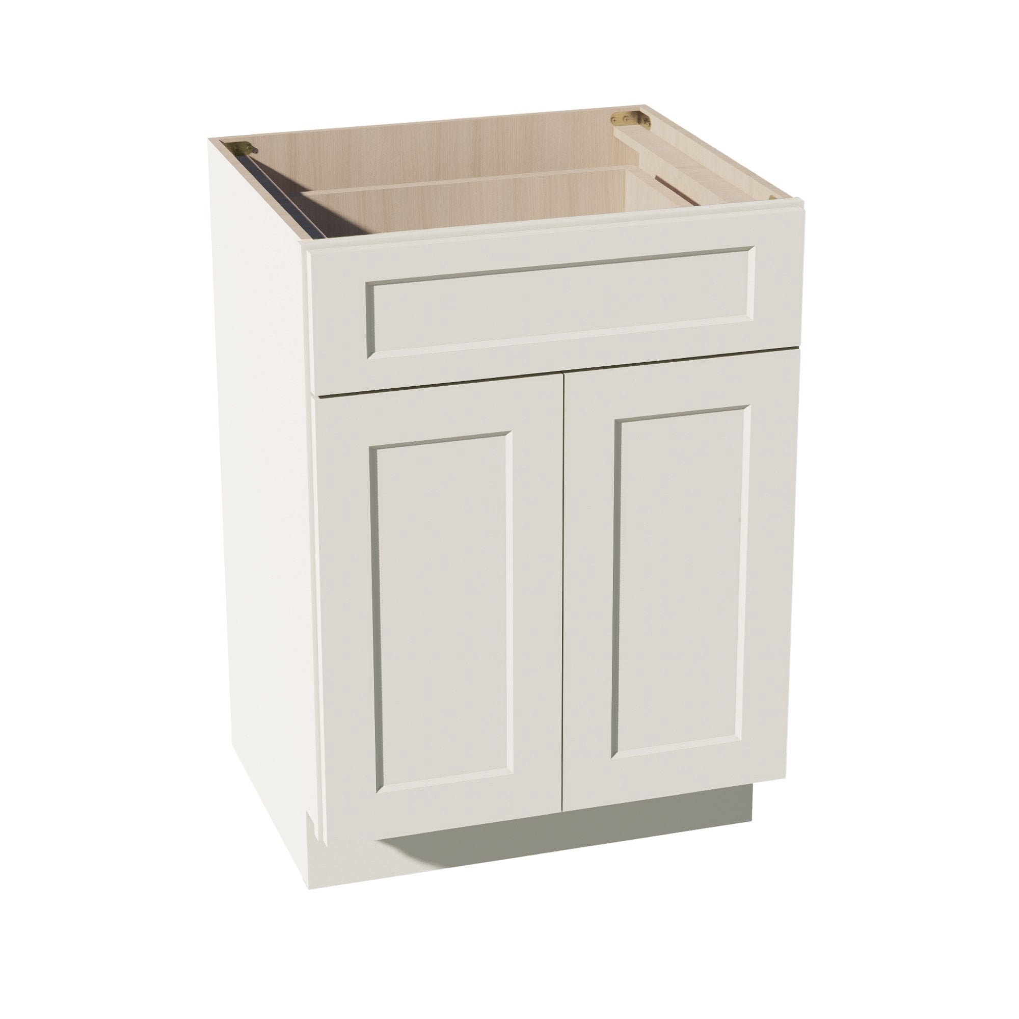 DI-VB2421：达拉斯象牙色 Shaker 24 英寸宽 x 34-1/2 英寸高 x 21 英寸深 2 门 1 抽屉双门梳妆台底柜