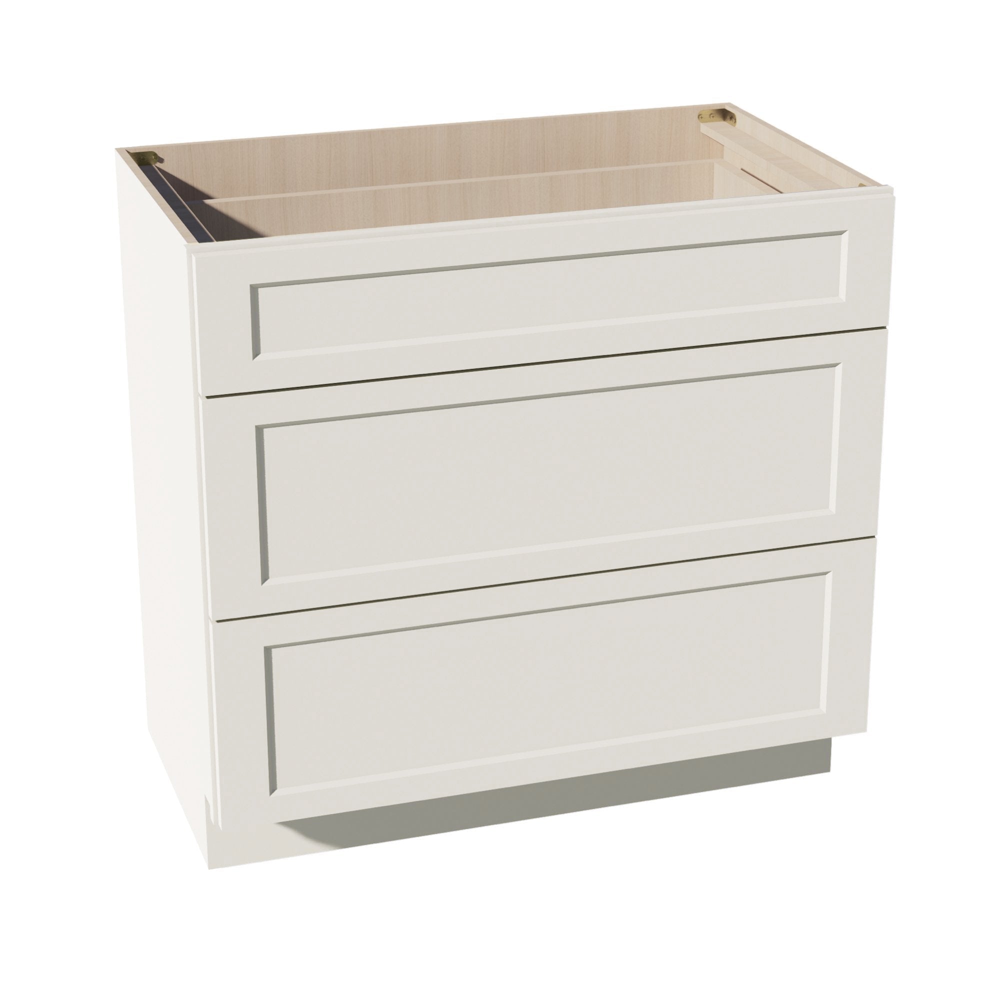 DI-VDB3621：达拉斯象牙色 Shaker 36 英寸宽 x 34-1/2 英寸高 x 21 英寸深 3 抽屉梳妆台底柜