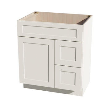 DI-VSD3021R: Dallas Ivory Shaker 30"W x 34-1/2"H x 21"D 1 Door & 2 Right Drawers Offset Vanity Sink Base Cabinets