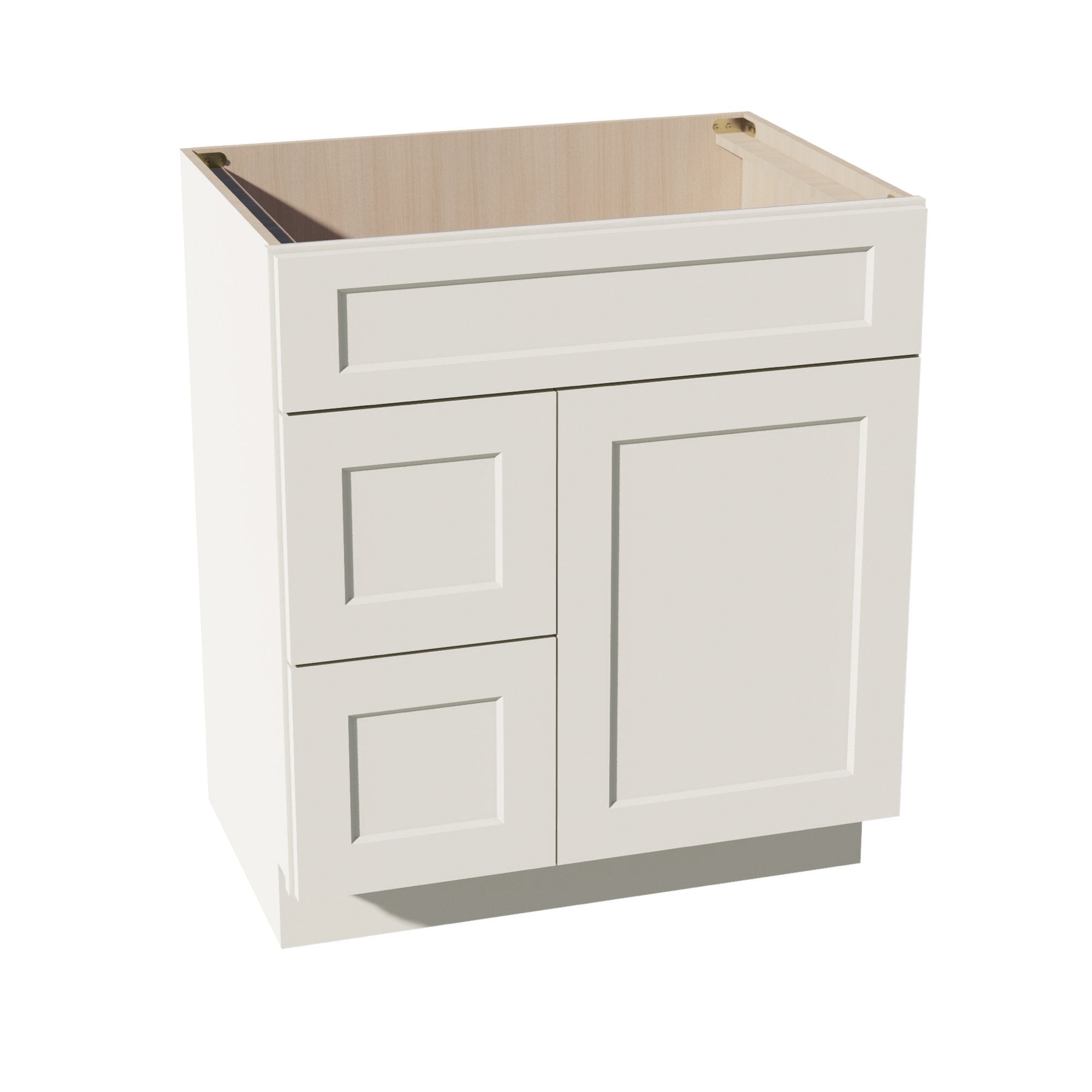 DI-VSD3021L: Dallas Ivory Shaker 30"W x 34-1/2"H x 21"D 1 Door & 2 Left Drawers Offset Vanity Sink Base Cabinets