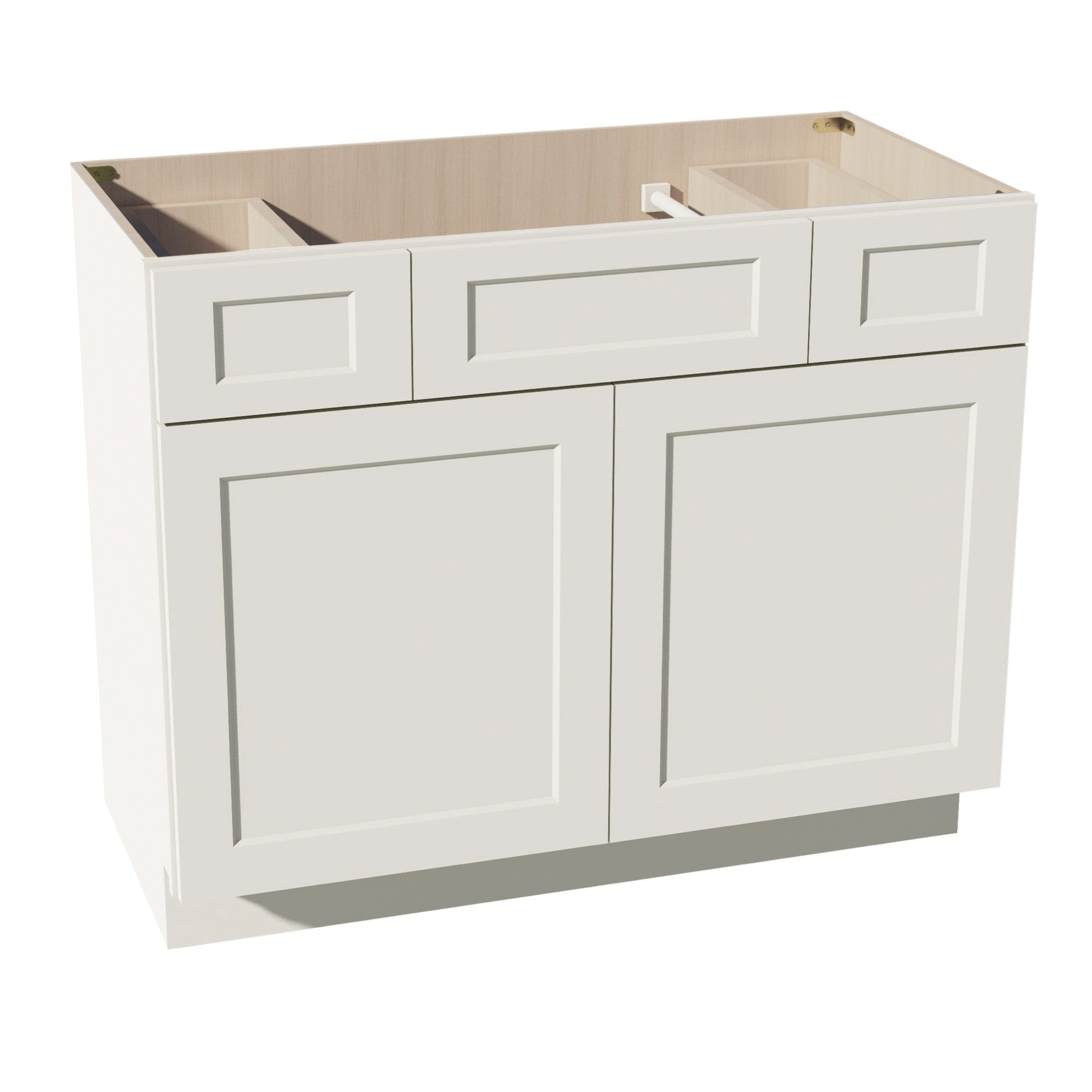 DI-VSD4221: Dallas Ivory Shaker  42"W x 34-1/2"H x 21"D 2 Doors, 2 Drawers & 1 False Drawer Centered Vanity Sink Base Cabinets