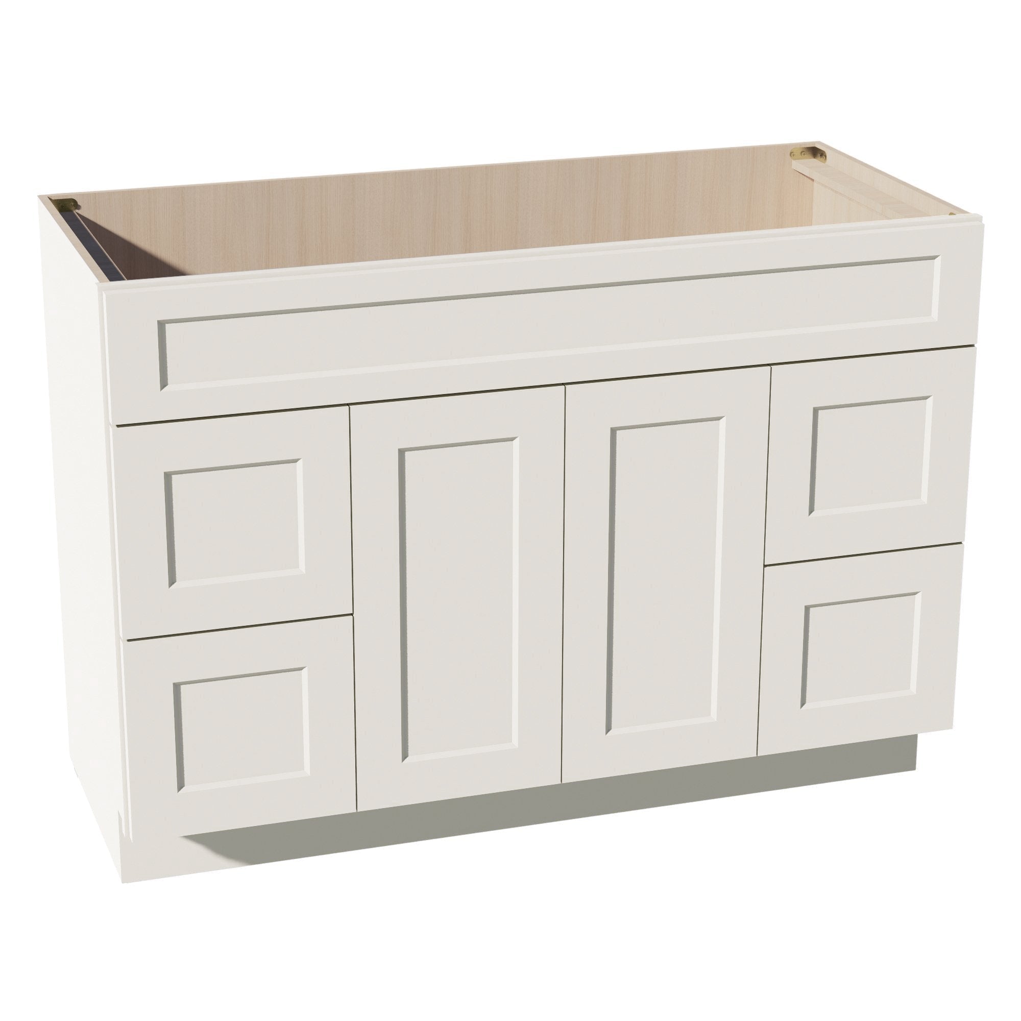 DI-VSD4821: Dallas Ivory Shaker 48"W x 34-1/2"H x 21"D 2 Doors, 4 Drawers & 1 False Drawer Centered Vanity Sink Base Cabinets