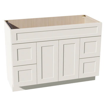 DI-VSD4821: Dallas Ivory Shaker 48"W x 34-1/2"H x 21"D 2 Doors, 4 Drawers & 1 False Drawer Centered Vanity Sink Base Cabinets