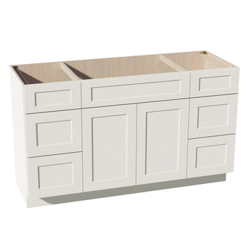 DI-VSD60SINGLE: Dallas Ivory Shaker 60"W x 34-1/2"H x 21"D 2 Doors, 6 Drawers & 1 False Drawer Single Sink Vanity Base Combo Cabinets
